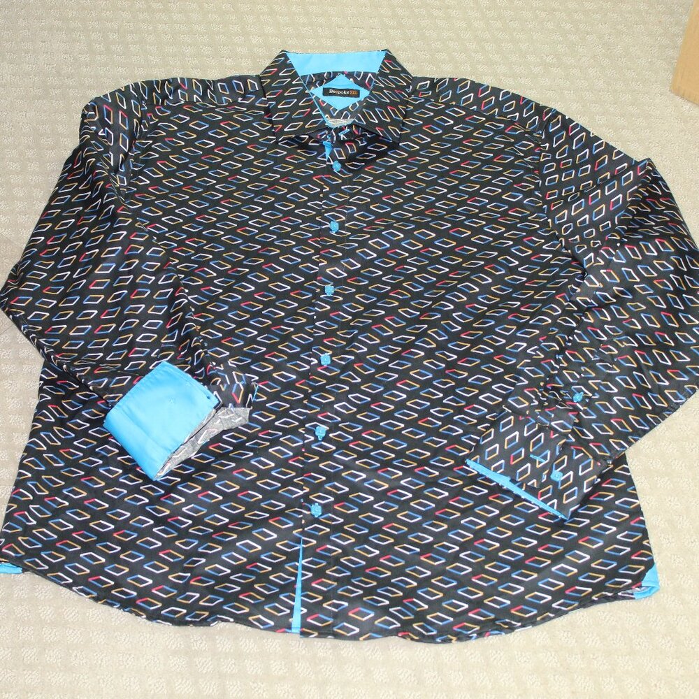 Bespoke Men's Size 3XL Vibrant Geometric Patterned Button Down-Dress Shirt